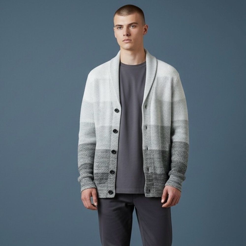 Express Men's Ombre Shawl Collar Cardigan Sweater Gray White Large